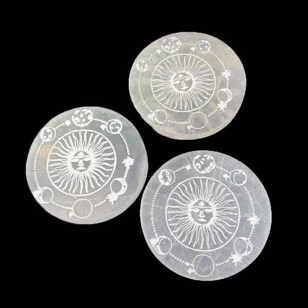 White Selenite Lunar Eclipse Plate-ToShay.org