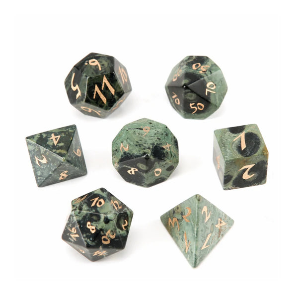 Green Kambaba Jasper Platonic Solid Dice-ToShay.org