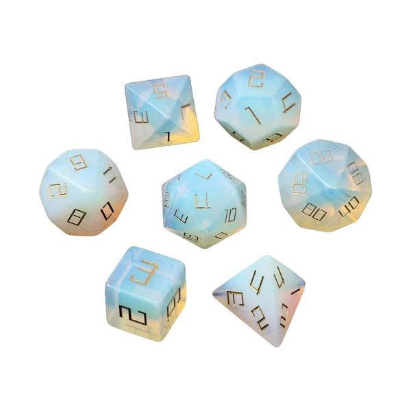 White Opalite Platonic Solid Dice-ToShay.org