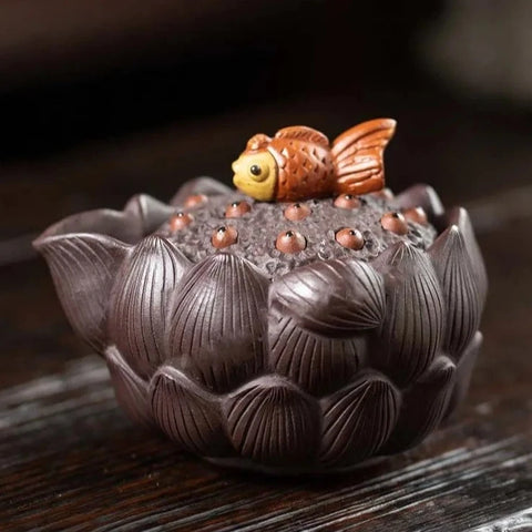 Lotus Goldfish Clay Teapot-ToShay.org