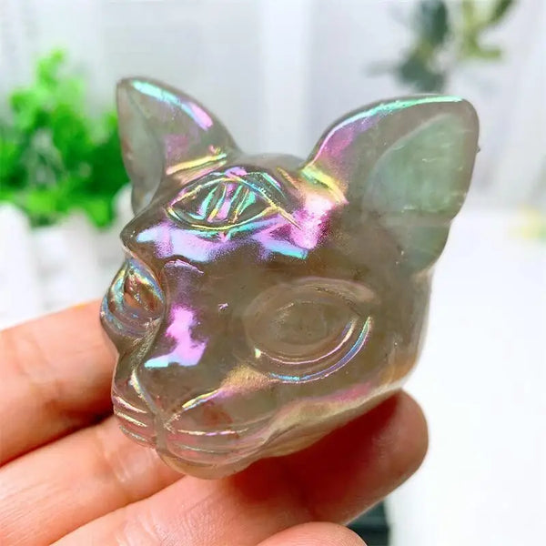 Rainbow Aura Quartz Cat Head-ToShay.org