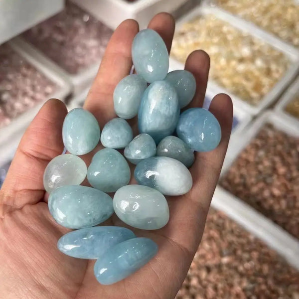 Blue Aquamarine Tumbled Stones-ToShay.org