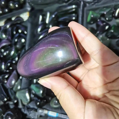 Black Rainbow Obsidian Palm Stones-ToShay.org