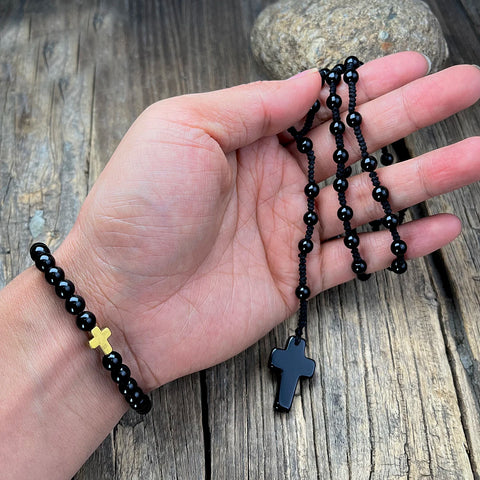 Black Agate Rosary Beads-ToShay.org