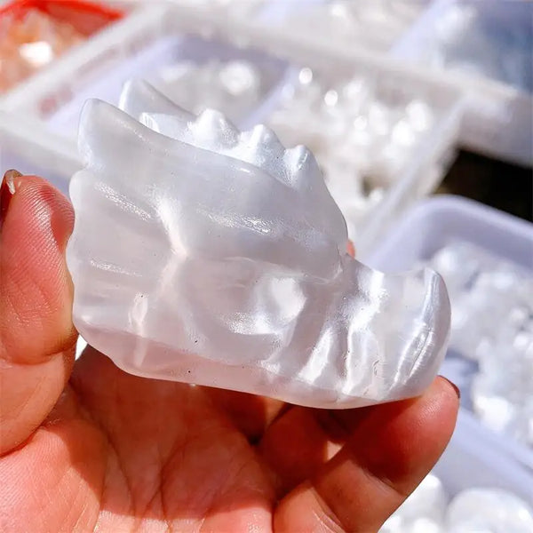 White Selenite Dragon Skull-ToShay.org