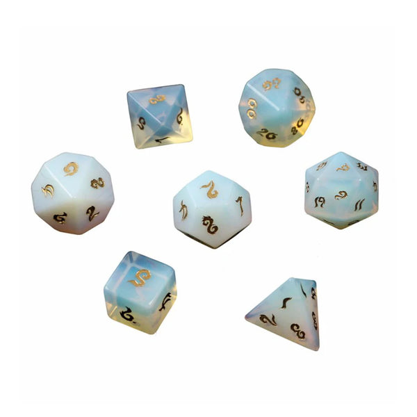 White Opalite Platonic Solid Dice-ToShay.org