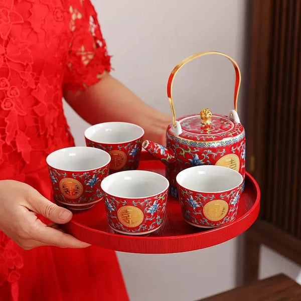 Red Enamel Tea Set-ToShay.org