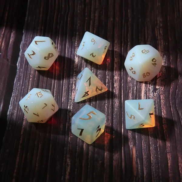 White Opalite Platonic Solid Dice-ToShay.org