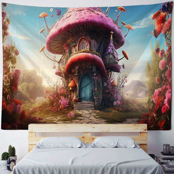 Mushroom House Art Tapestry-ToShay.org