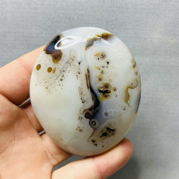 Yellow Milk Sky Eye Agate Palm Stone-ToShay.org