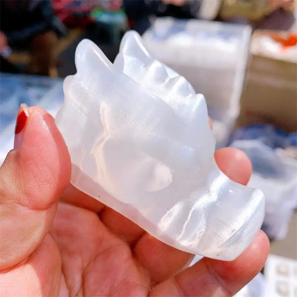 White Selenite Dragon Skull-ToShay.org