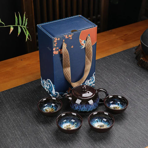 Blue Glazed Ceramic Tea Set-ToShay.org