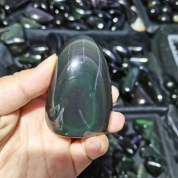 Black Rainbow Obsidian Palm Stones-ToShay.org