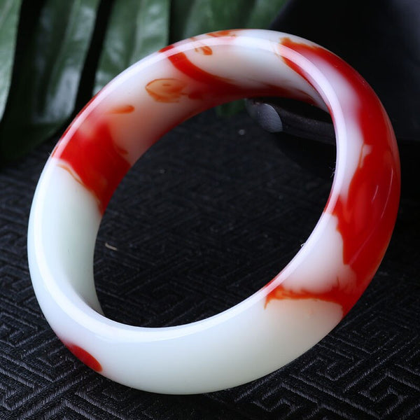 Red and White Jade Bangle-ToShay.org