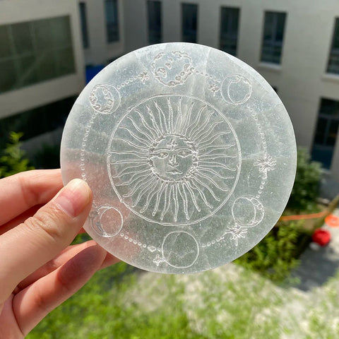 White Selenite Lunar Eclipse Plate-ToShay.org