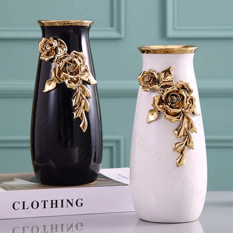 Gold Flower Ceramic Vase-ToShay.org