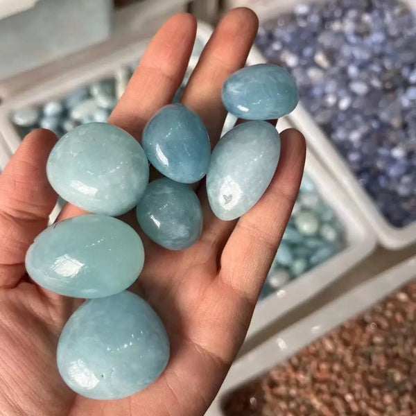 Blue Aquamarine Tumbled Stones-ToShay.org