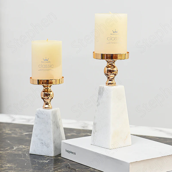 White Marble Candle Holders-ToShay.org