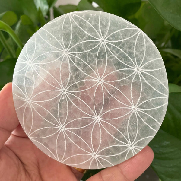 White Selenite Flower Plate-ToShay.org