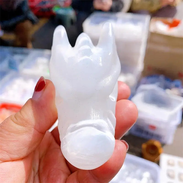 White Selenite Dragon Skull-ToShay.org