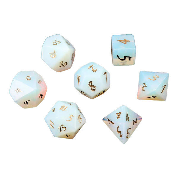 White Opalite Platonic Solid Dice-ToShay.org