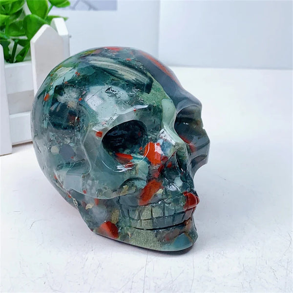 Green Blood Stone Agate Skull-ToShay.org