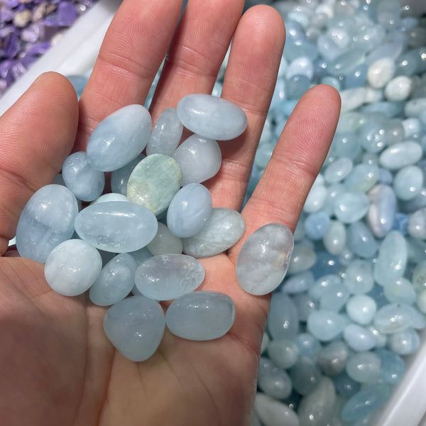 Blue Aquamarine Tumbled Stones-ToShay.org