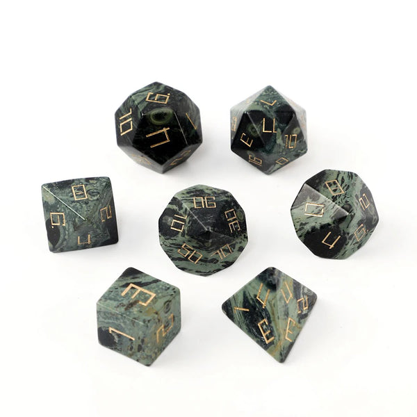 Green Kambaba Jasper Platonic Solid Dice-ToShay.org