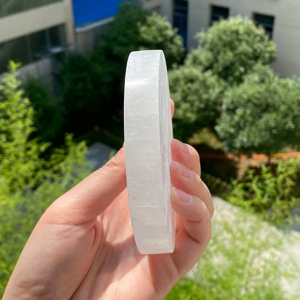 White Selenite Lunar Eclipse Plate-ToShay.org