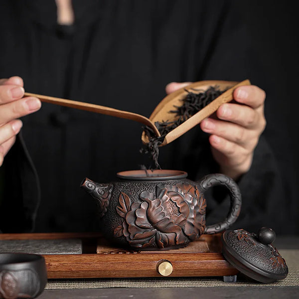 Purple Clay Embossed Teapot-ToShay.org