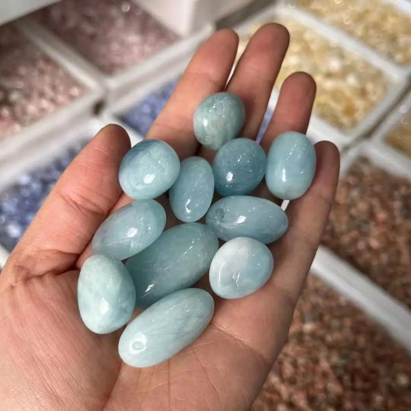 Blue Aquamarine Tumbled Stones-ToShay.org