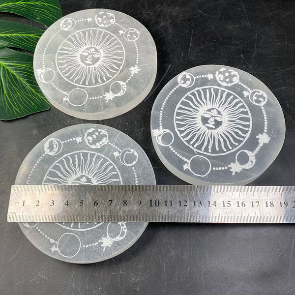 White Selenite Lunar Eclipse Plate-ToShay.org