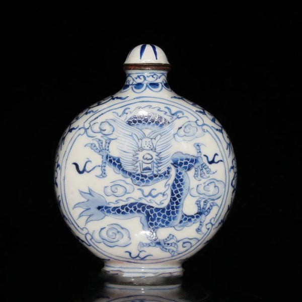 Blue White Dragon Snuff Bottle-ToShay.org