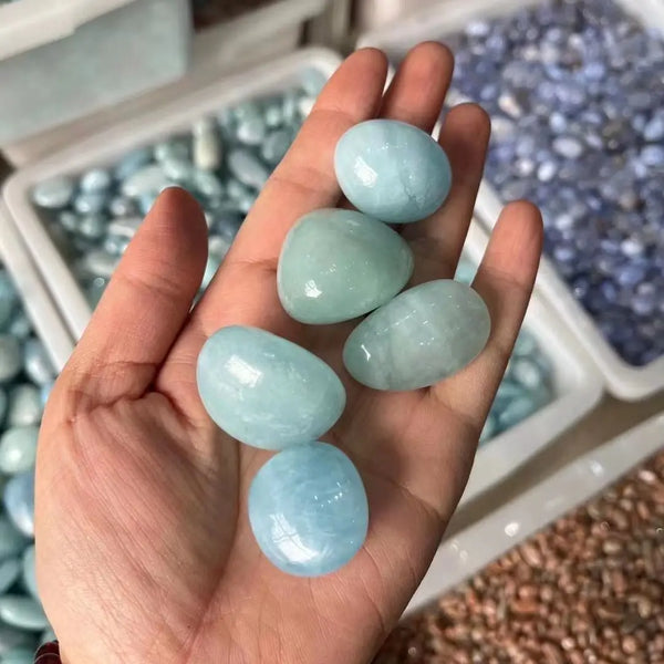 Blue Aquamarine Tumbled Stones-ToShay.org