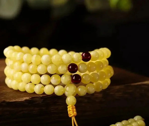 Yellow Amber Mala Beads-ToShay.org