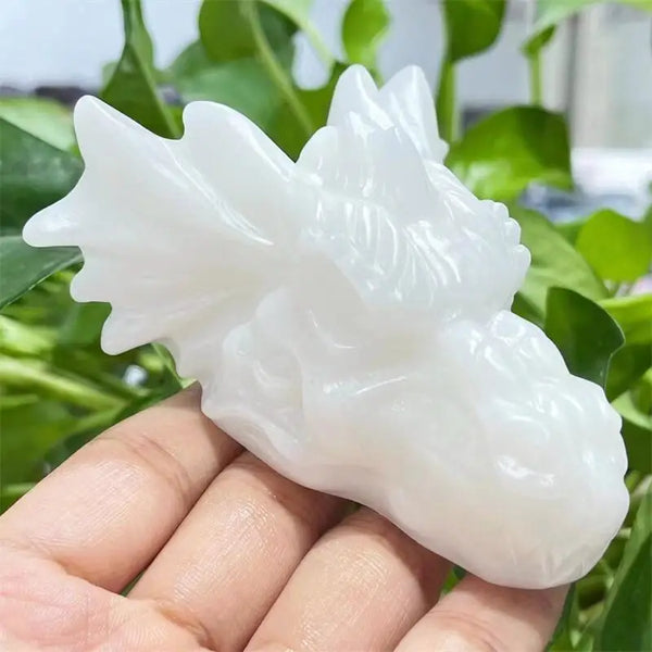 White Marble Jade Dragon Skull-ToShay.org