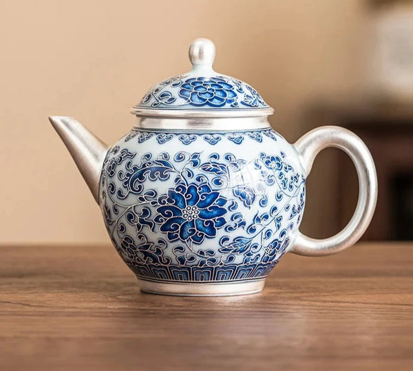 Silver Blue Ceramic Teapot-ToShay.org