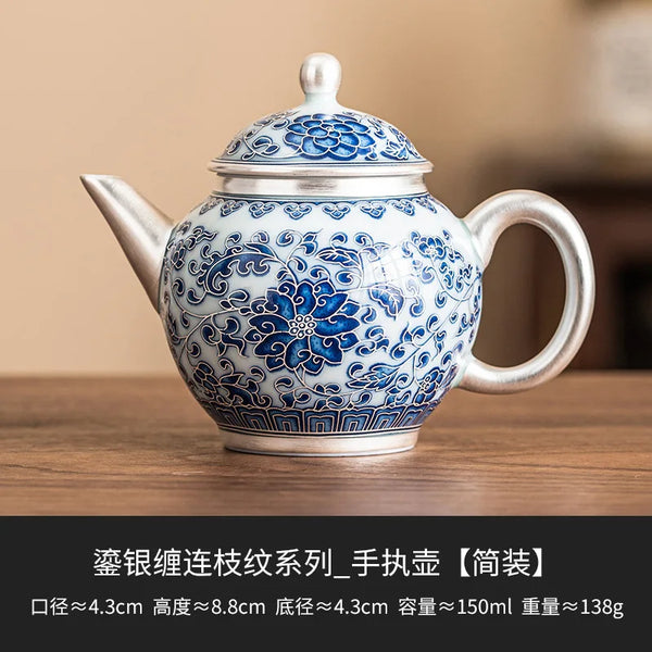 Silver Blue Ceramic Teapot-ToShay.org