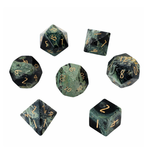 Green Kambaba Jasper Platonic Solid Dice-ToShay.org