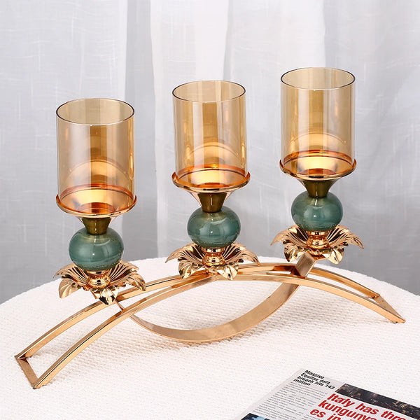 Gold Amber Glass Candle Stand-ToShay.org