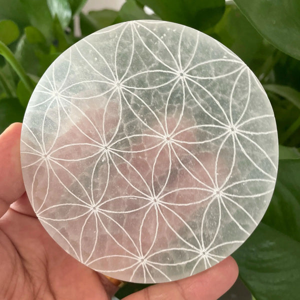 White Selenite Flower Plate-ToShay.org