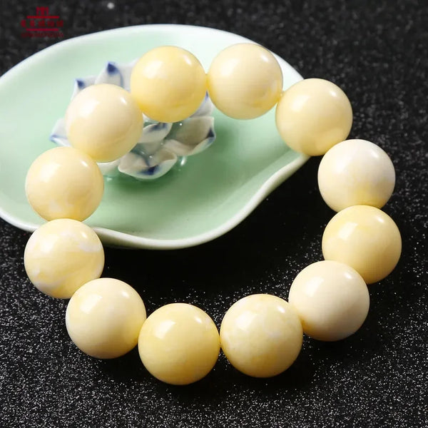 White Honey Amber Bead Bracelet-ToShay.org