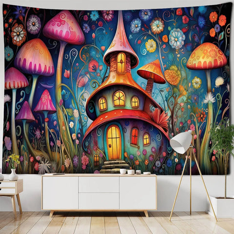 Mushroom House Tapestry-ToShay.org