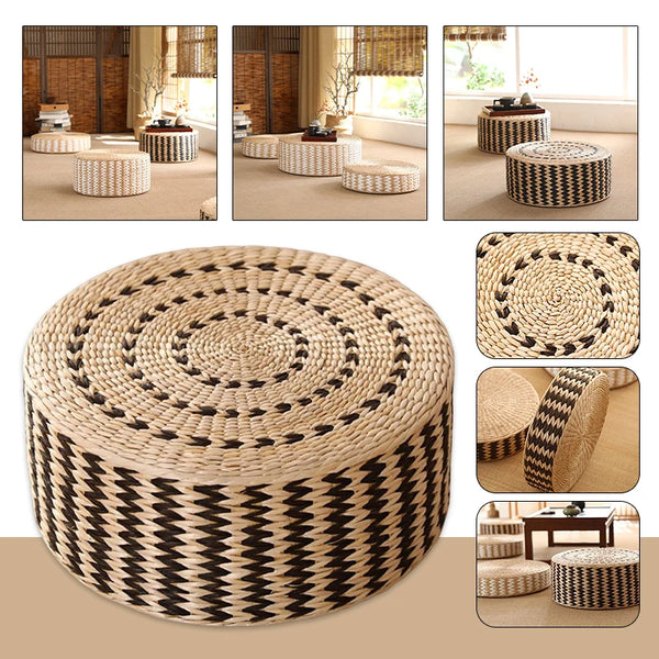 Woven Straw Pouf-ToShay.org