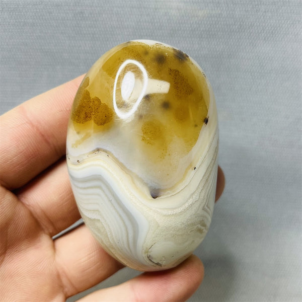 Yellow Milk Sky Eye Agate Palm Stone-ToShay.org