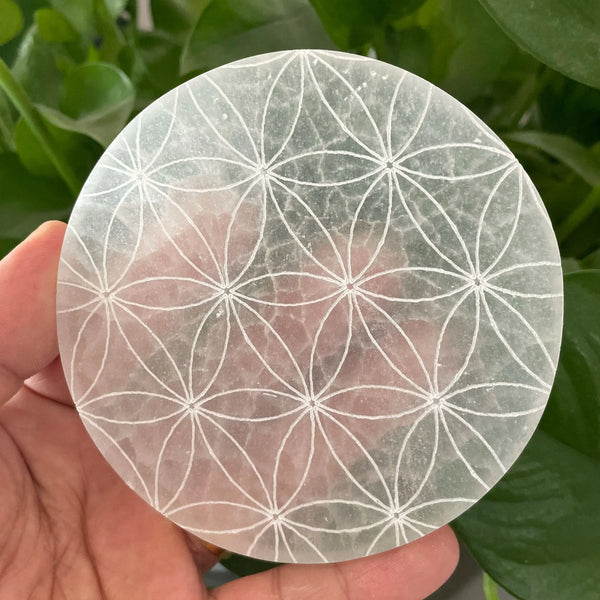 White Selenite Flower Plate-ToShay.org