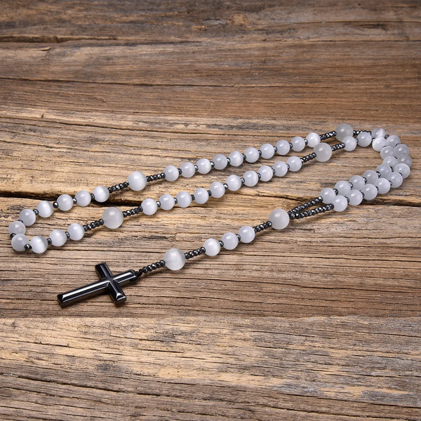 White Cats Eye Stone Rosary-ToShay.org