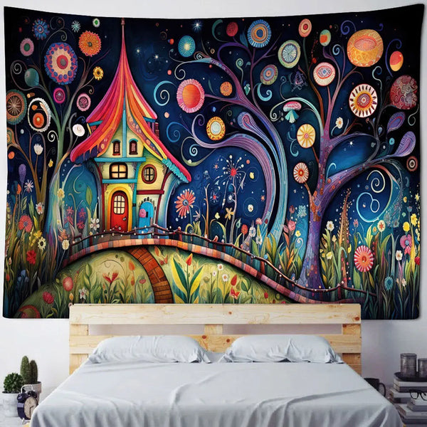 Mushroom House Art Tapestry-ToShay.org