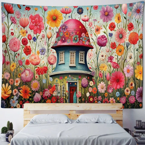 Mushroom House Art Tapestry-ToShay.org