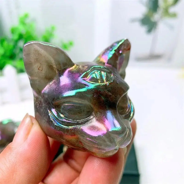 Rainbow Aura Quartz Cat Head-ToShay.org